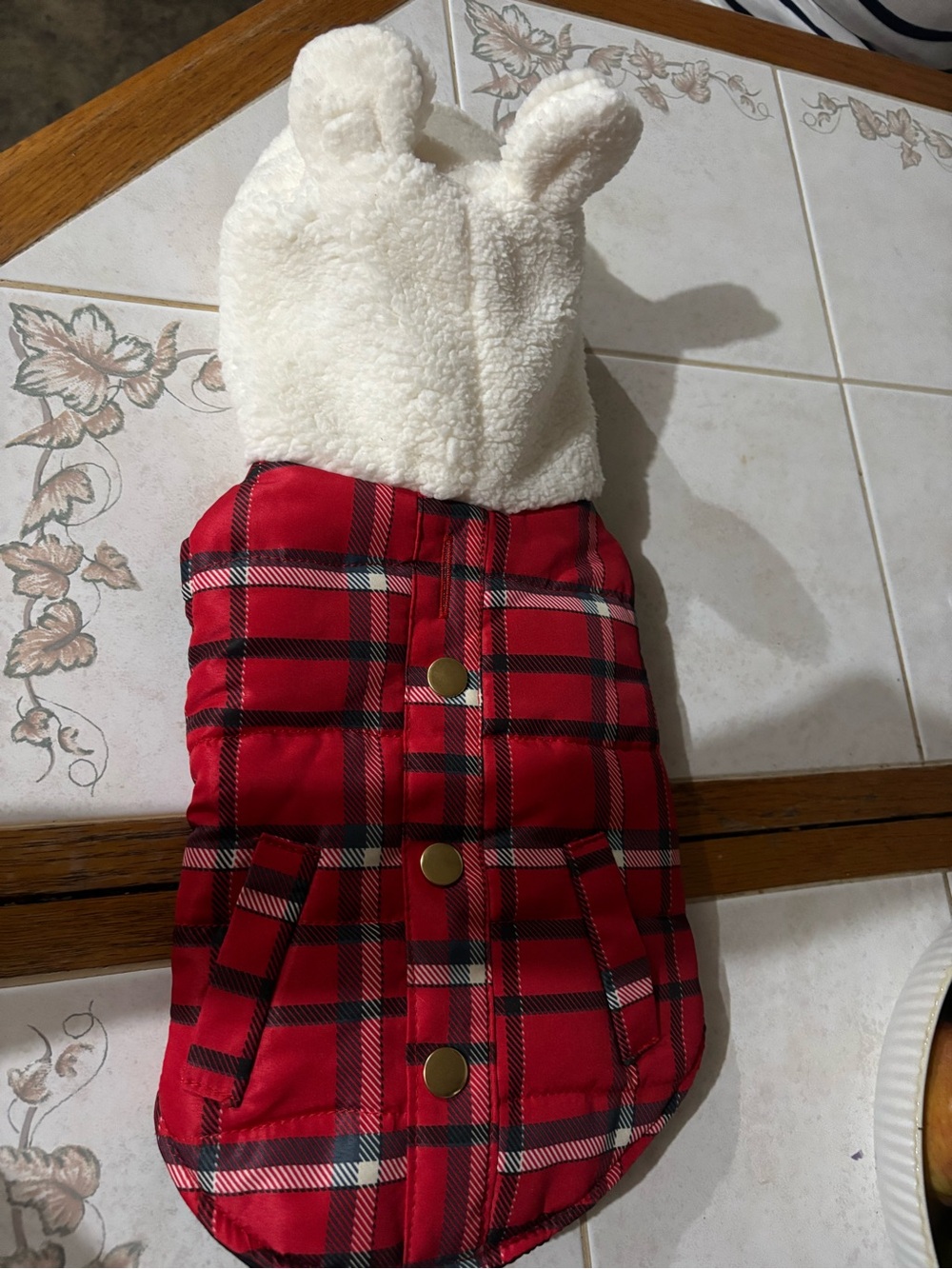 dog Red Plaid Puffer Jacket with Sherpa Hood